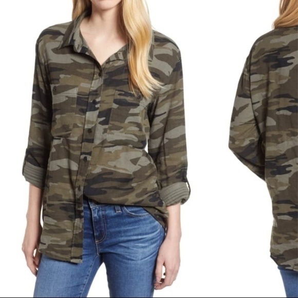 Sanctuary Tops - Sanctuary Military Green Camouflage Button Down Collared Shirt Size XS Shacket